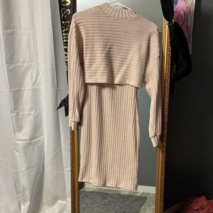 Elegant Sleeveless Ribbed Knit Dress with Long Sleeve Mock Neck Sweater
